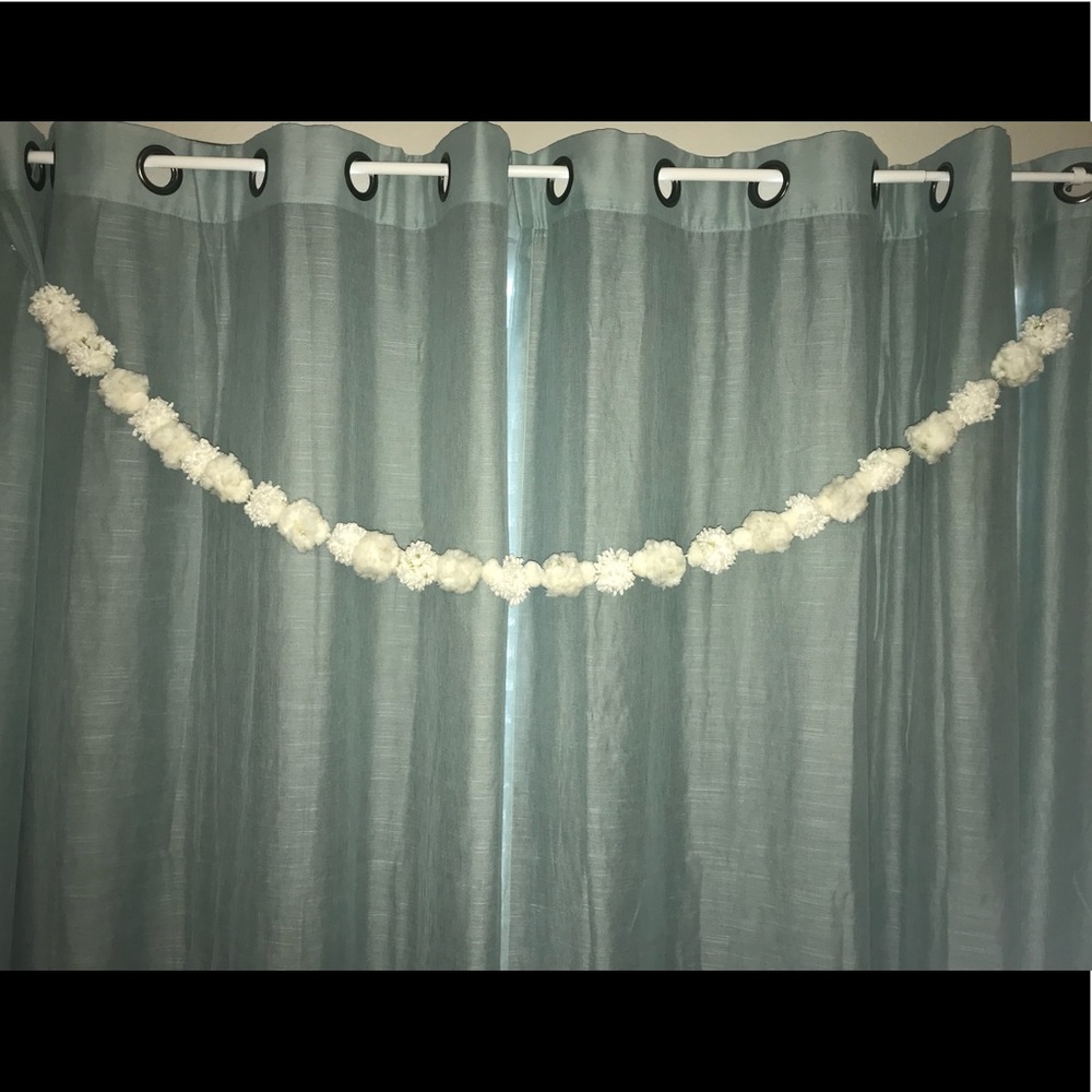 White, cream, and gold pom pom garland